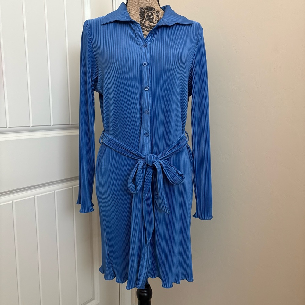 LYANER Bright Blue Accordion Pleat Dress